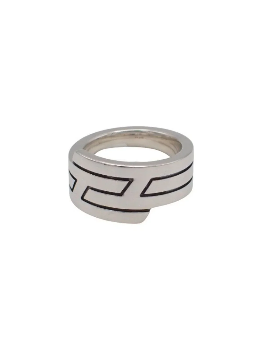 Hermes Italique Ring 50 Vintage 925 Sterling Silver Logo Black Simple Out of